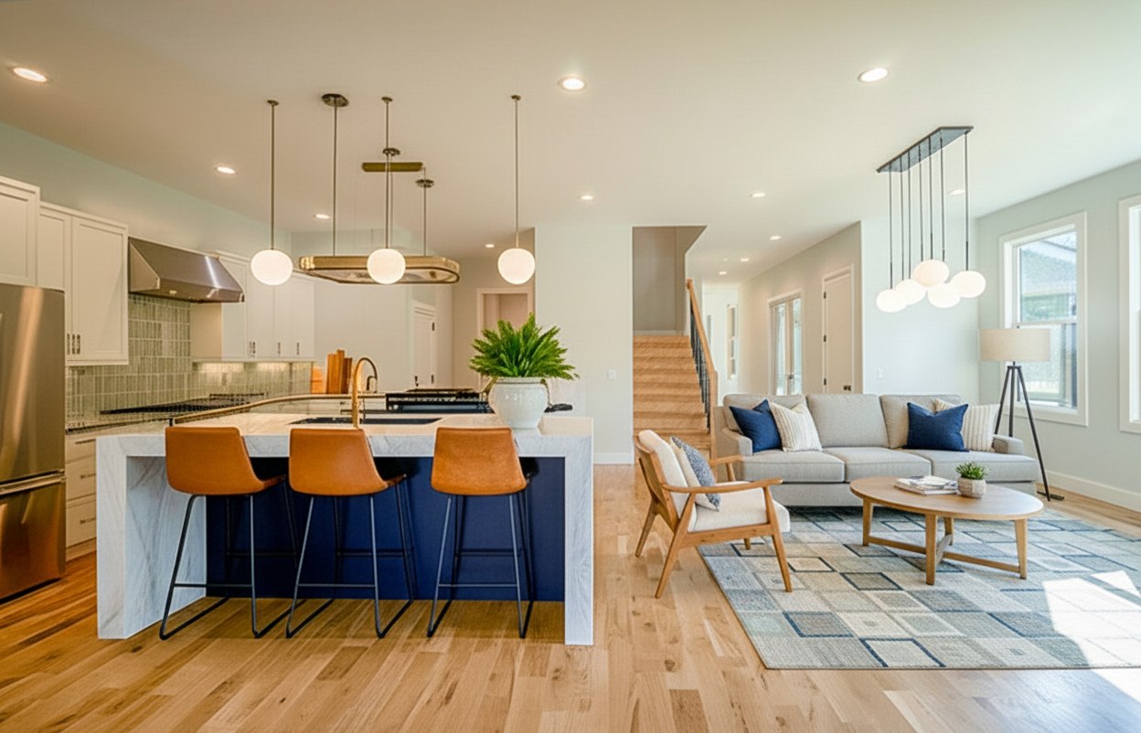 open plan living room real estate photo Durham